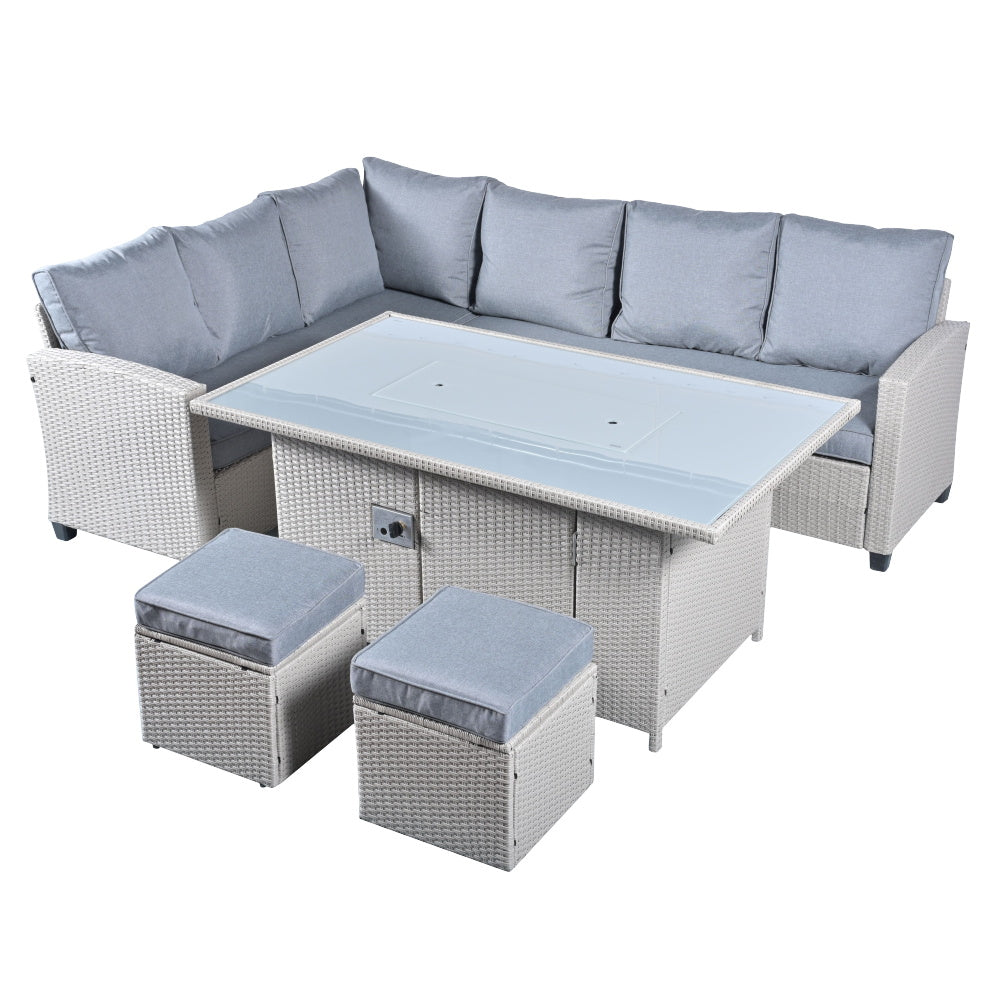 The Conwy 8 Seat Corner Gas Firepit Rattan Dining Set - Madefor.Living