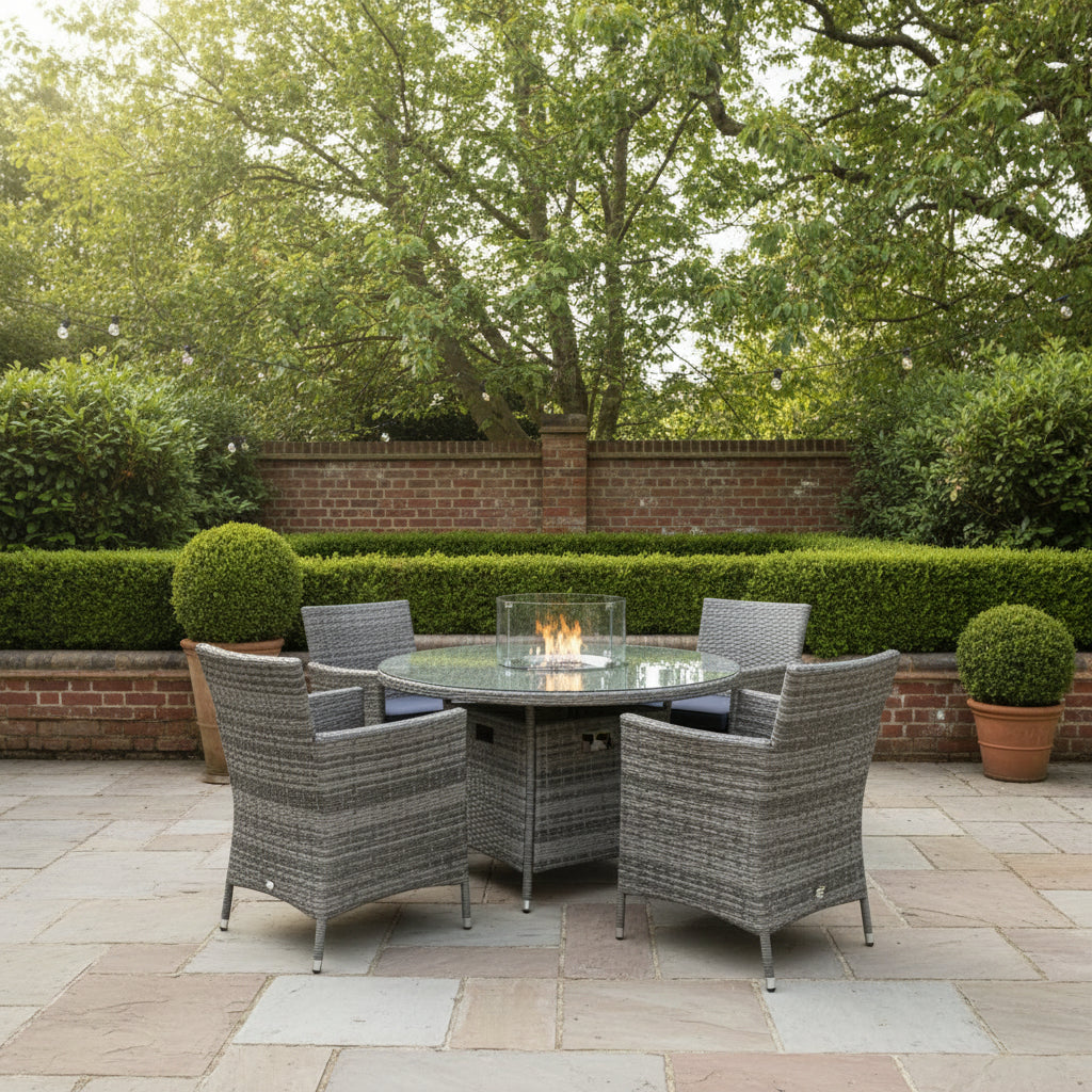 Amazon Rattan Fire Pit Dining Set - Round Table & 4 Chairs - Madefor.Living