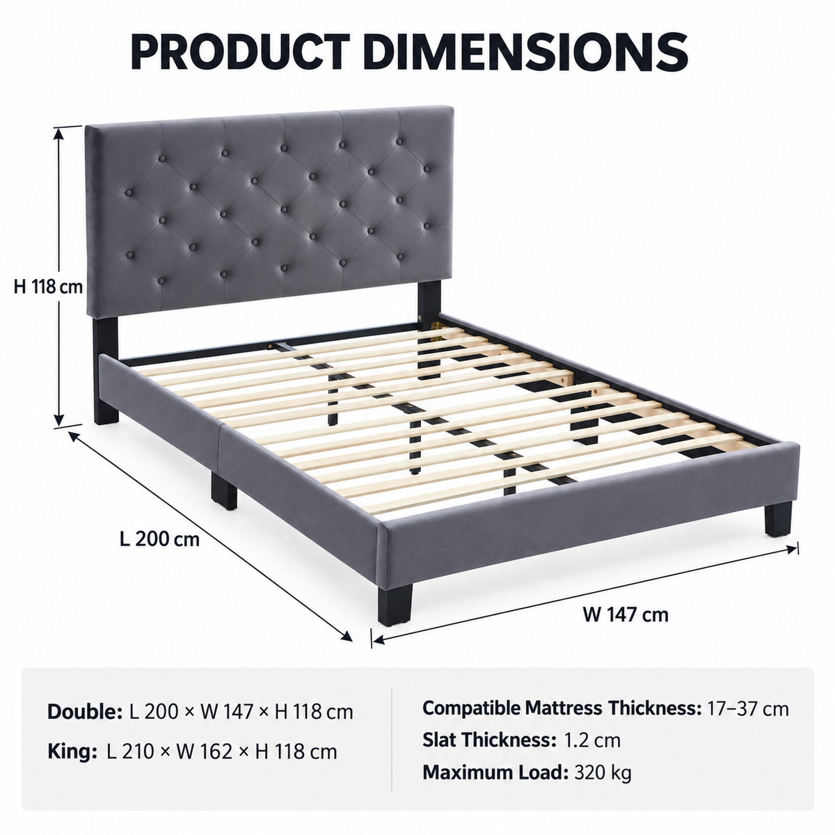 The Palermo Button-Tufted Upholstered Bed Frame with Adjustable Headboard