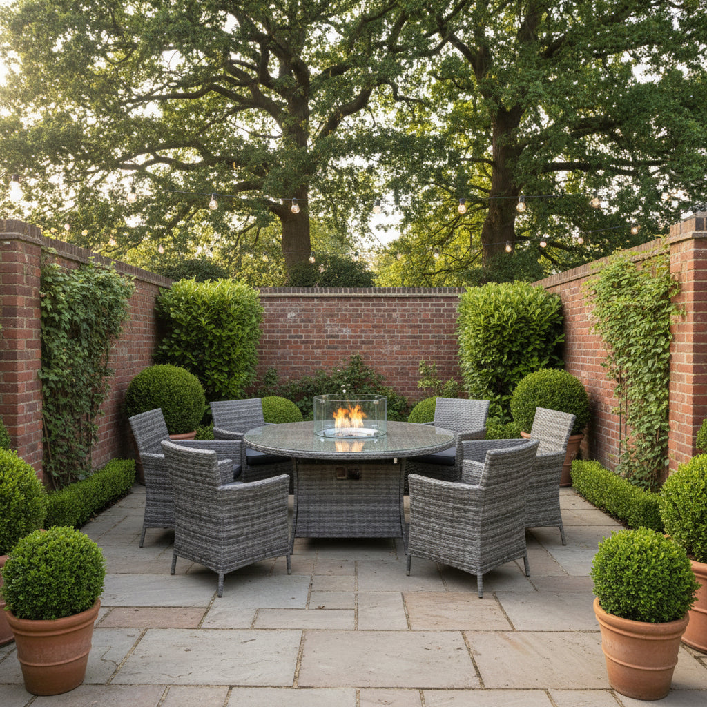 Amazon Rattan Fire Pit Dining Set - Round Table & 6 Chairs - Madefor.Living