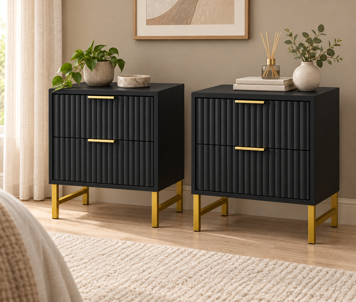 Jake-James Pair of Two-Drawer Bedside Cabinets