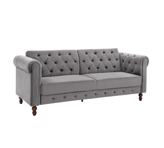 Royal Chesterfield 3 Seat Sofa Bed in Grey Velvet
