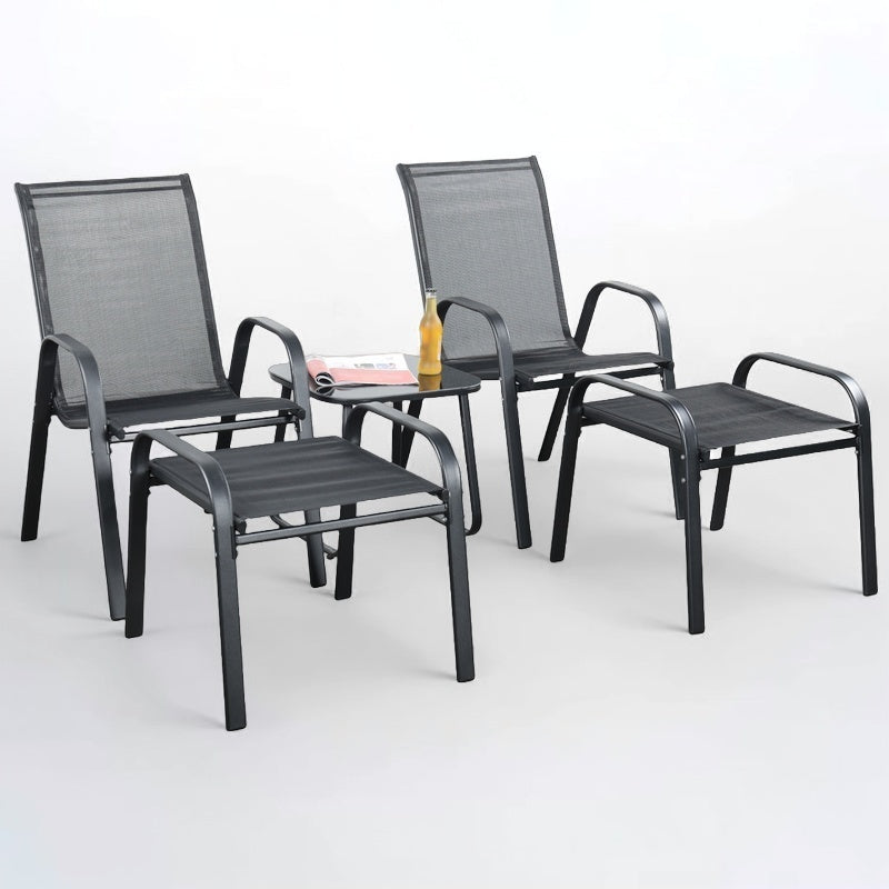 Brooke piece black bistro set with foot stools