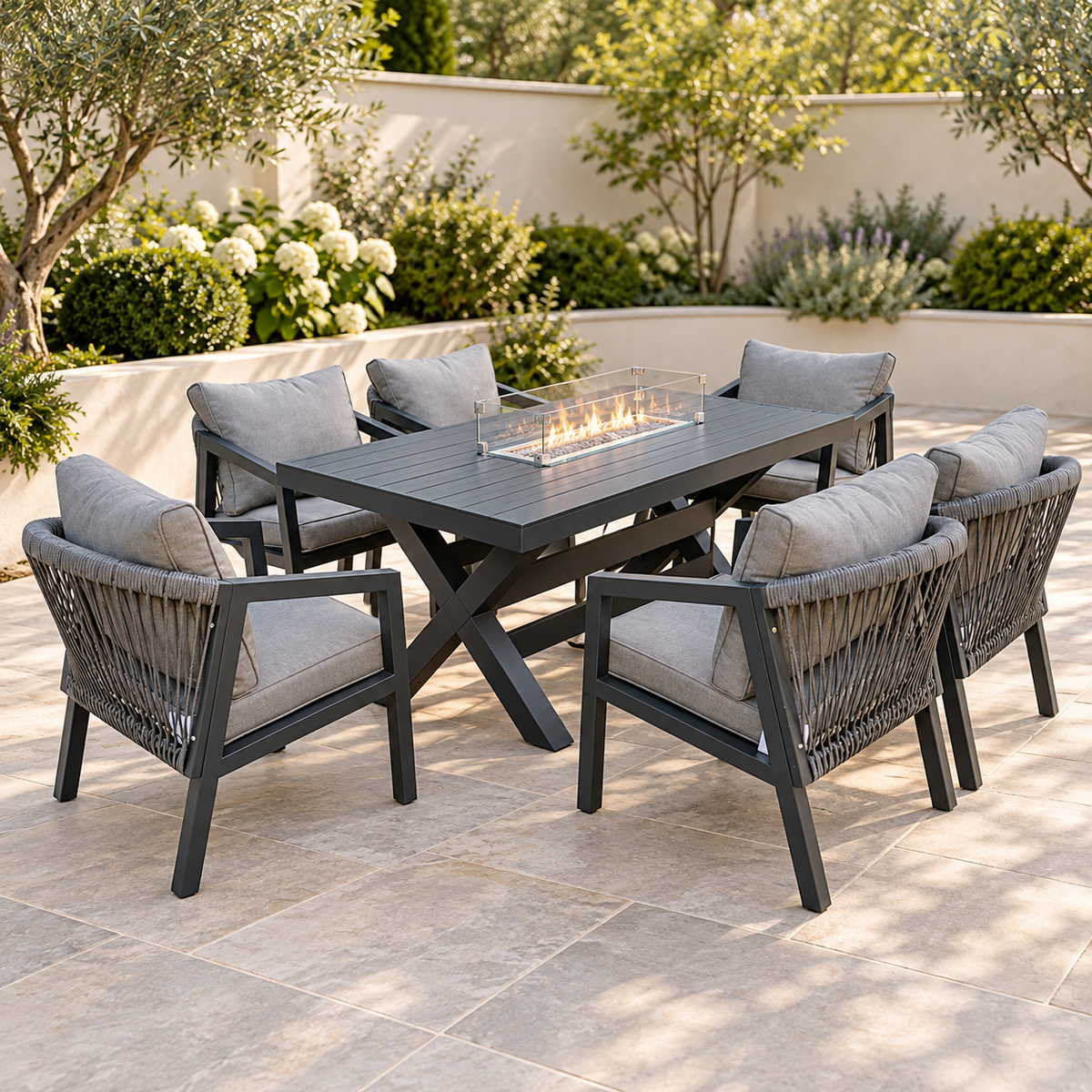 The Eccleston Six-Seater Aluminium Firepit Garden Dining Set