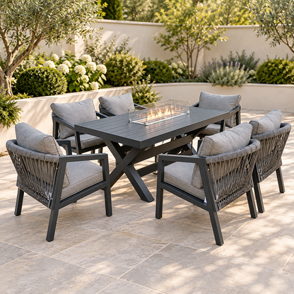 The Eccleston Six-Seater Aluminium Firepit Garden Dining Set