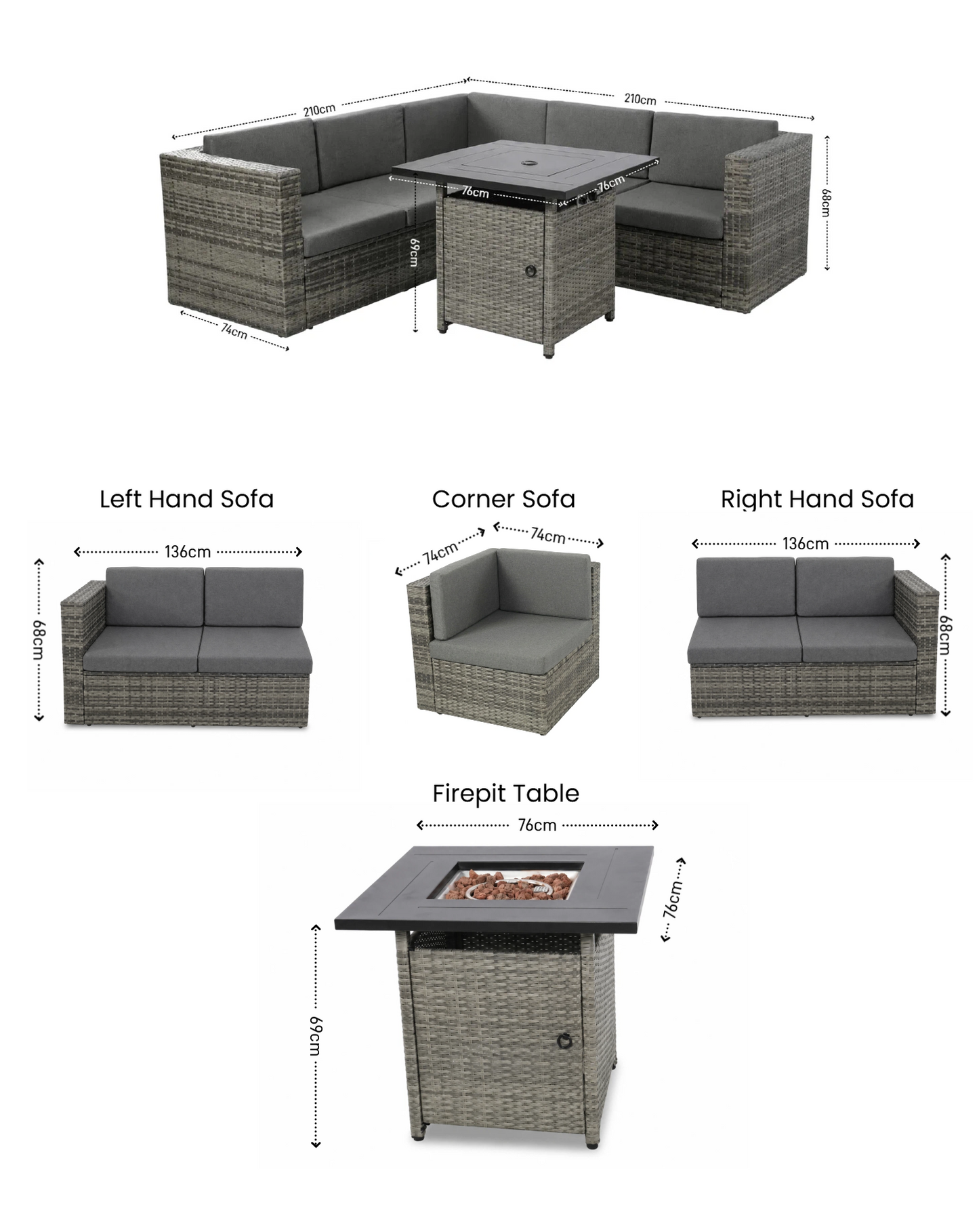 Ascot Fire Pit Garden Set – Grey