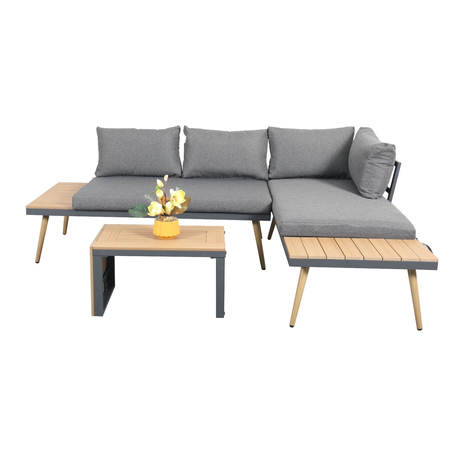 Belmont Metal and Contemporary Poly-Wood Sectional Corner Garden Set - Madefor.Living