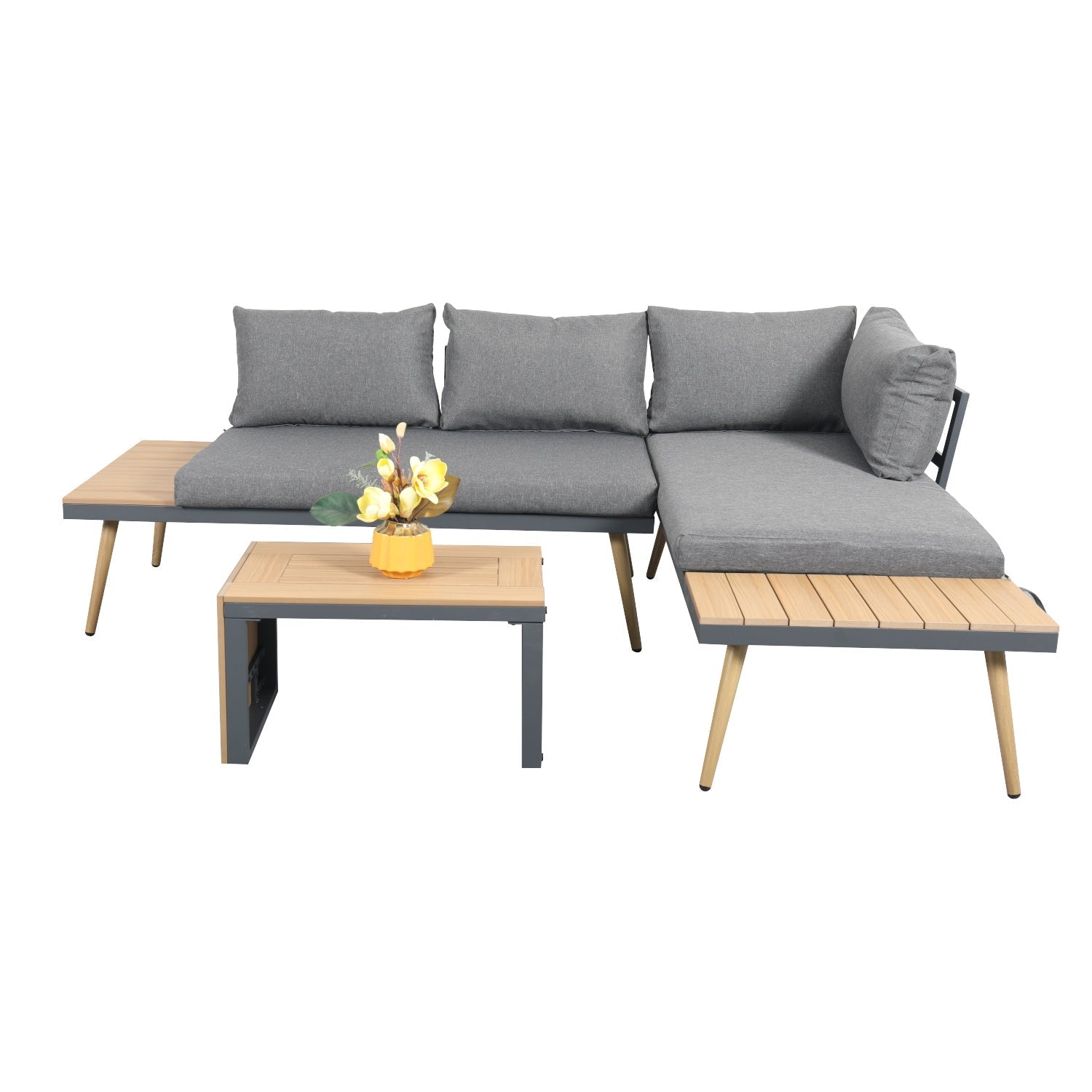 Belmont Metal and Contemporary Poly-Wood Sectional Corner Garden Set - Madefor.Living