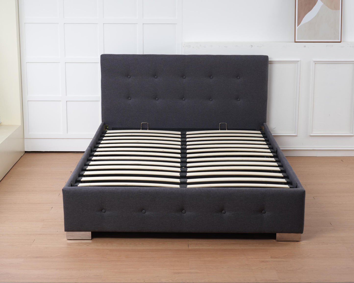 The Oslo Grey Linen Tufted Ottoman Bed Frame