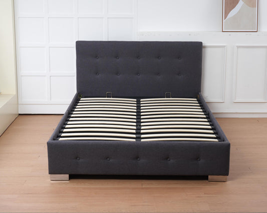 The Oslo Grey Linen Tufted Ottoman Bed Frame