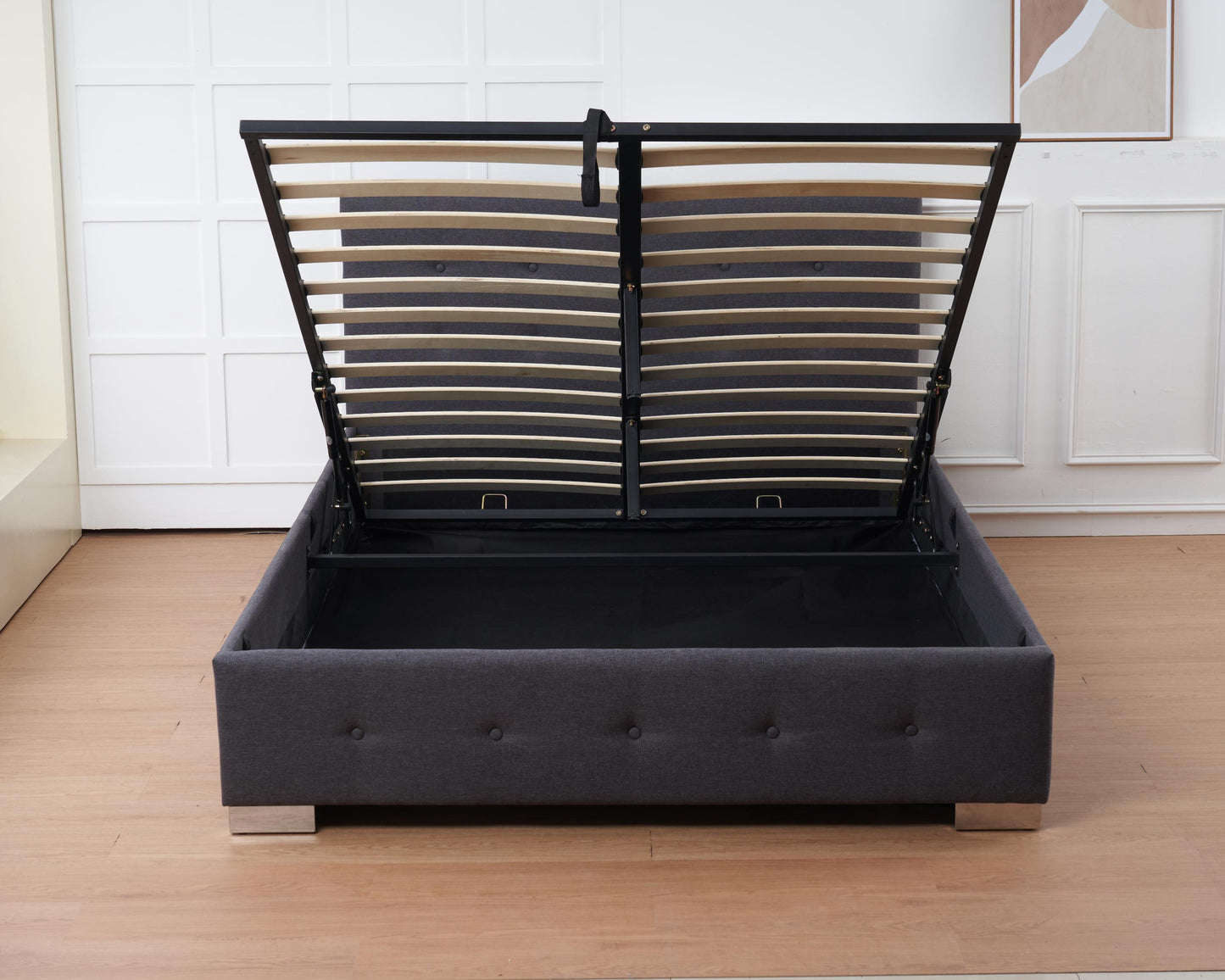 The Oslo Grey Linen Tufted Ottoman Bed Frame
