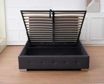 The Oslo Grey Linen Tufted Ottoman Bed Frame