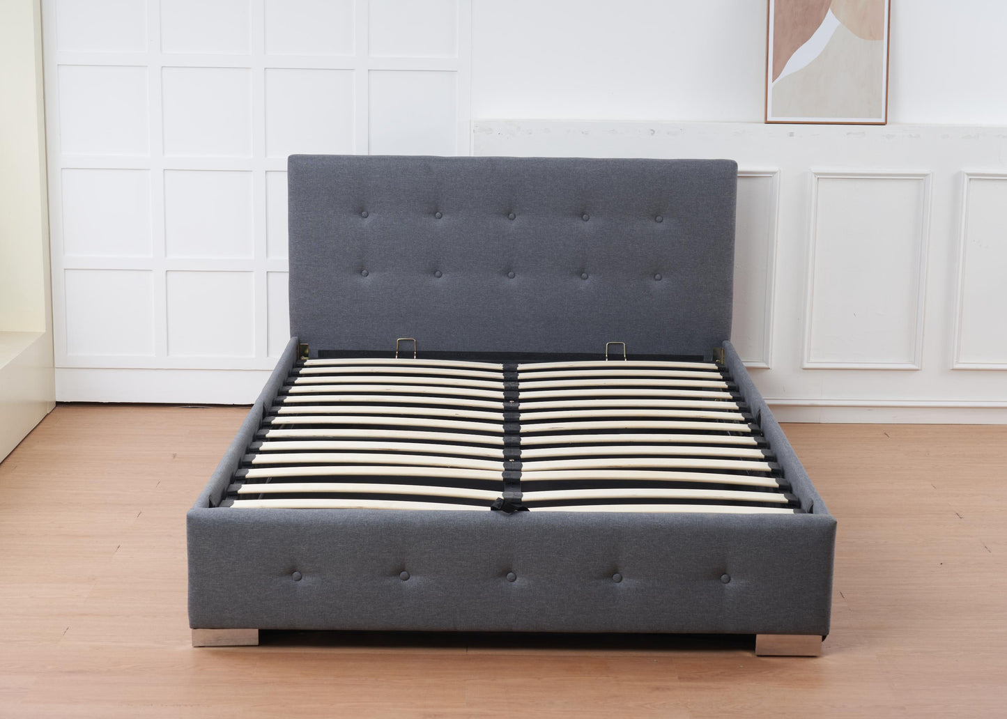 The Oslo Grey Linen Tufted Ottoman Bed Frame