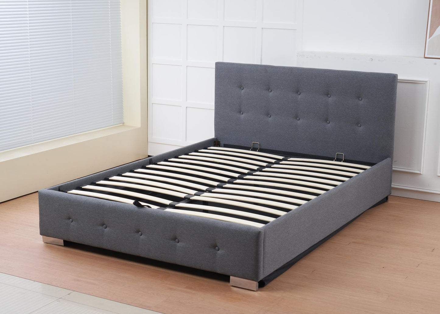 The Oslo Grey Linen Tufted Ottoman Bed Frame