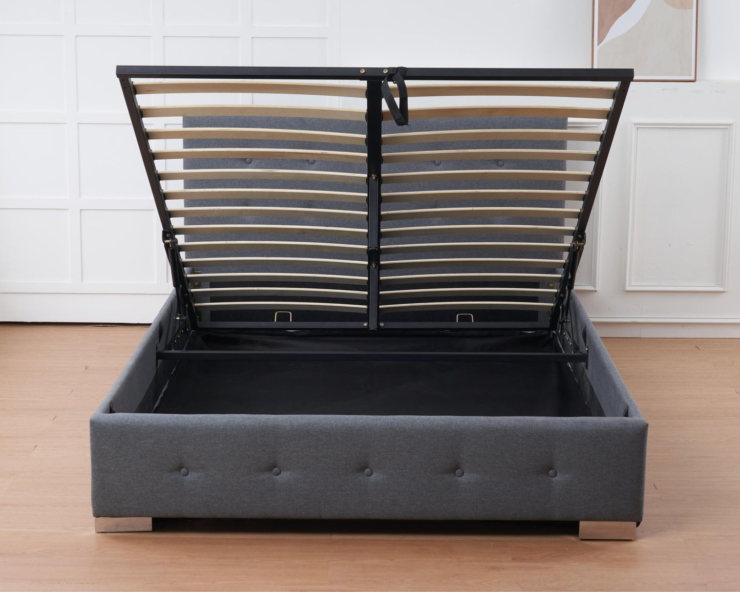 The Oslo Grey Linen Tufted Ottoman Bed Frame