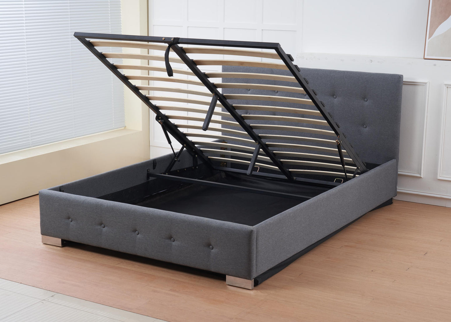 The Oslo Grey Linen Tufted Ottoman Bed Frame