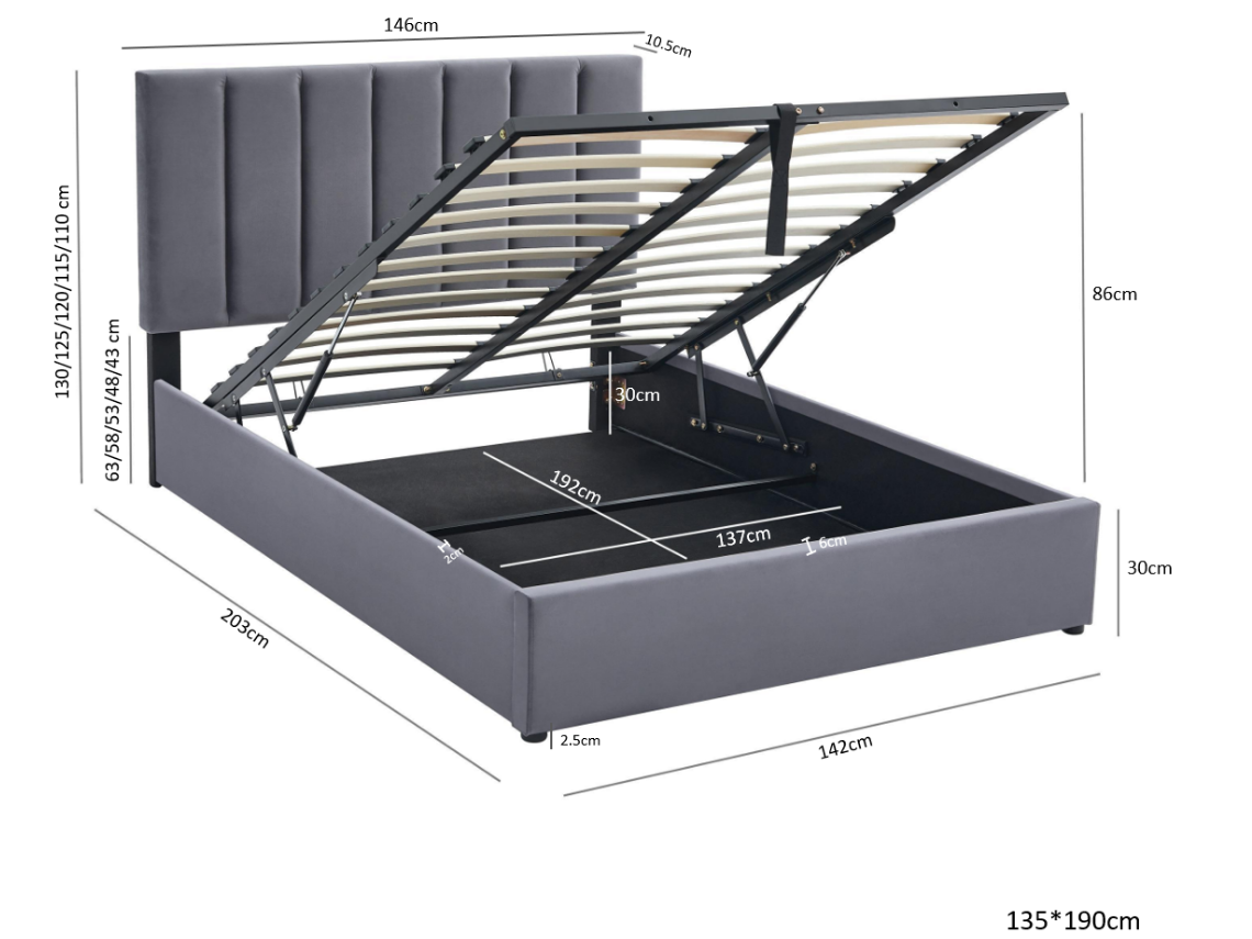 The Siena Grey Velvet Double Ottoman Storage Bed