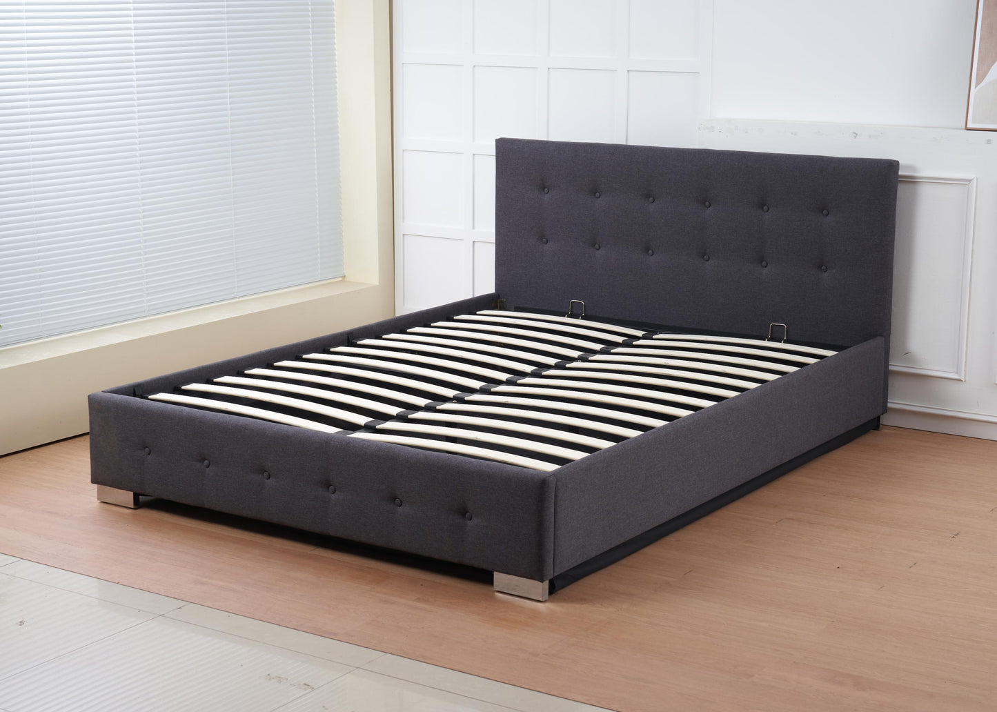 The Oslo Grey Linen Tufted Ottoman Bed Frame