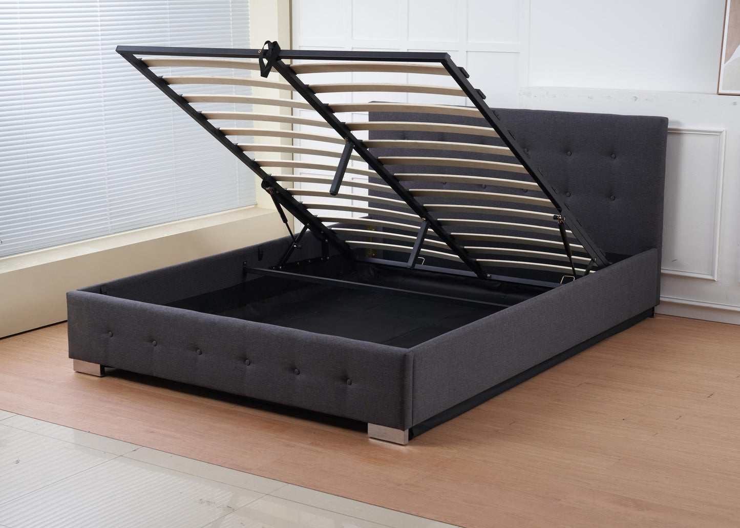 The Oslo Grey Linen Tufted Ottoman Bed Frame