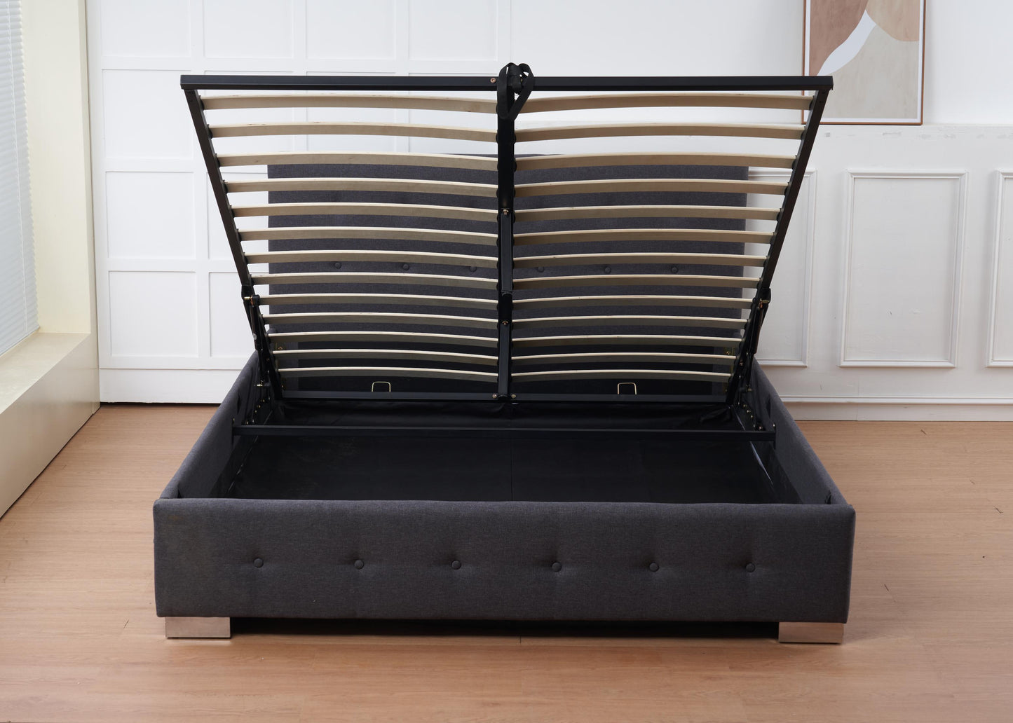 The Oslo Grey Linen Tufted Ottoman Bed Frame