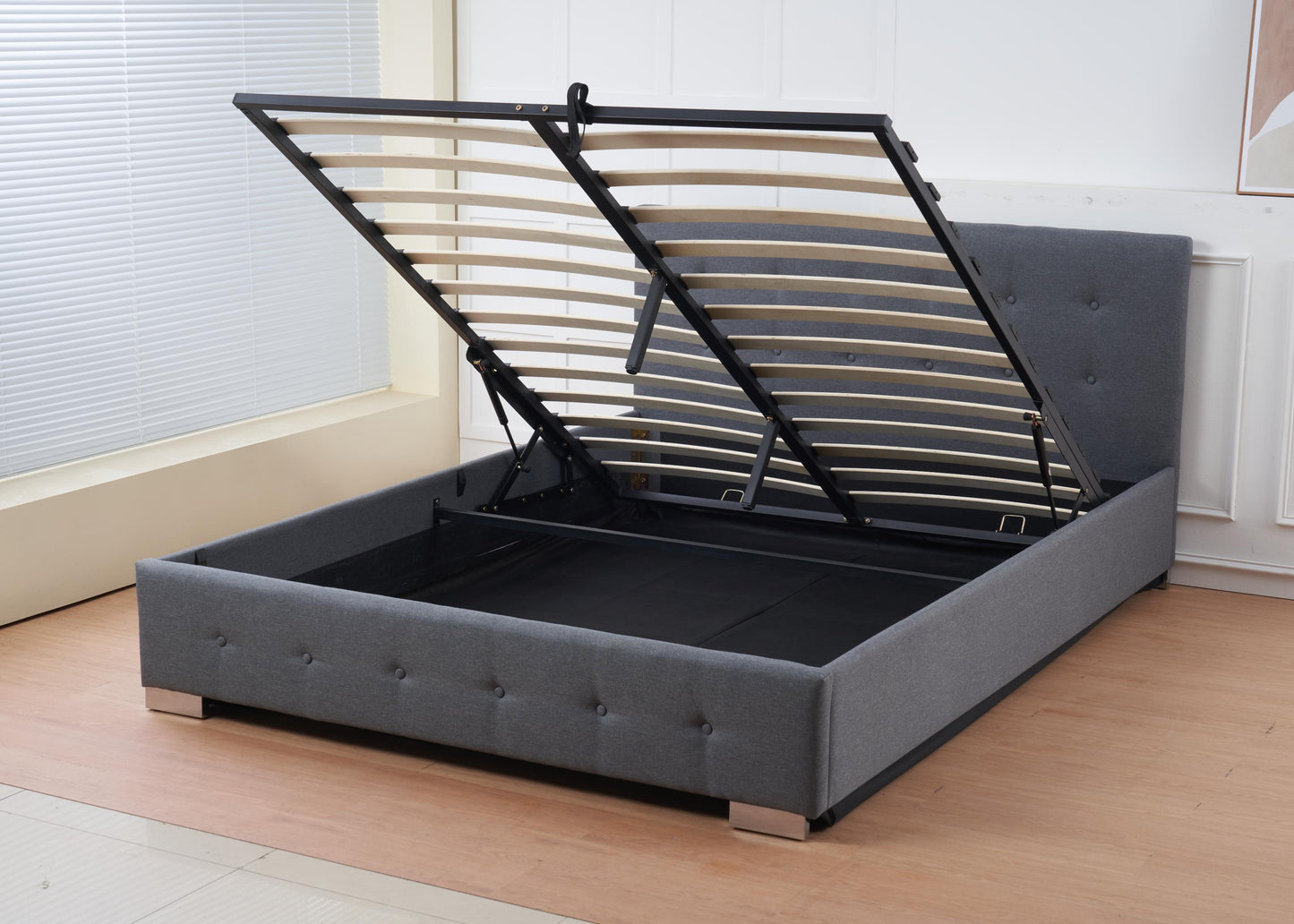 The Oslo Grey Linen Tufted Ottoman Bed Frame