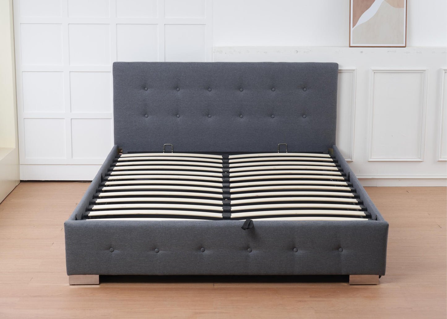 The Oslo Grey Linen Tufted Ottoman Bed Frame