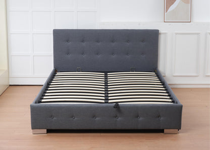 The Oslo Grey Linen Tufted Ottoman Bed Frame