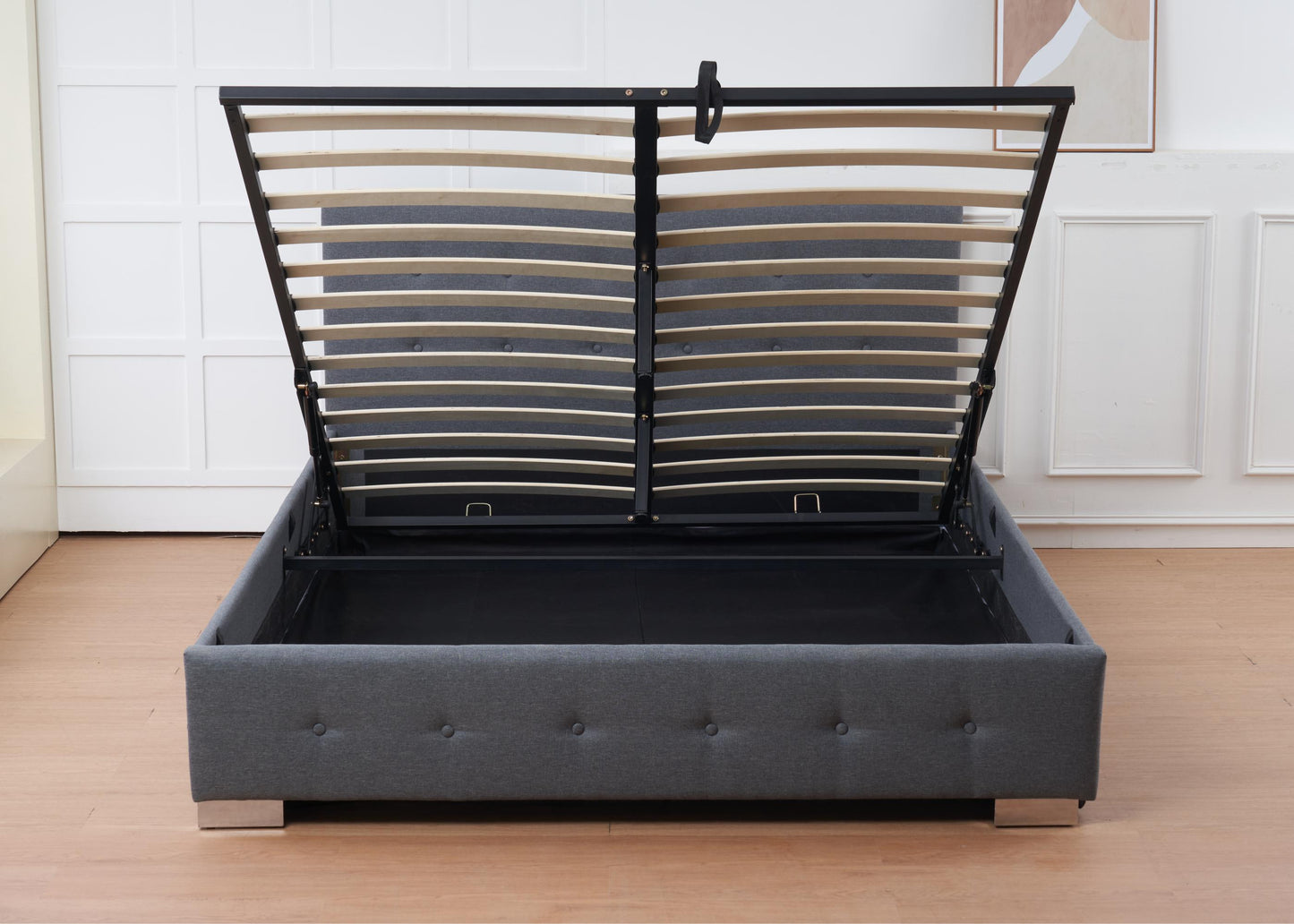 The Oslo Grey Linen Tufted Ottoman Bed Frame