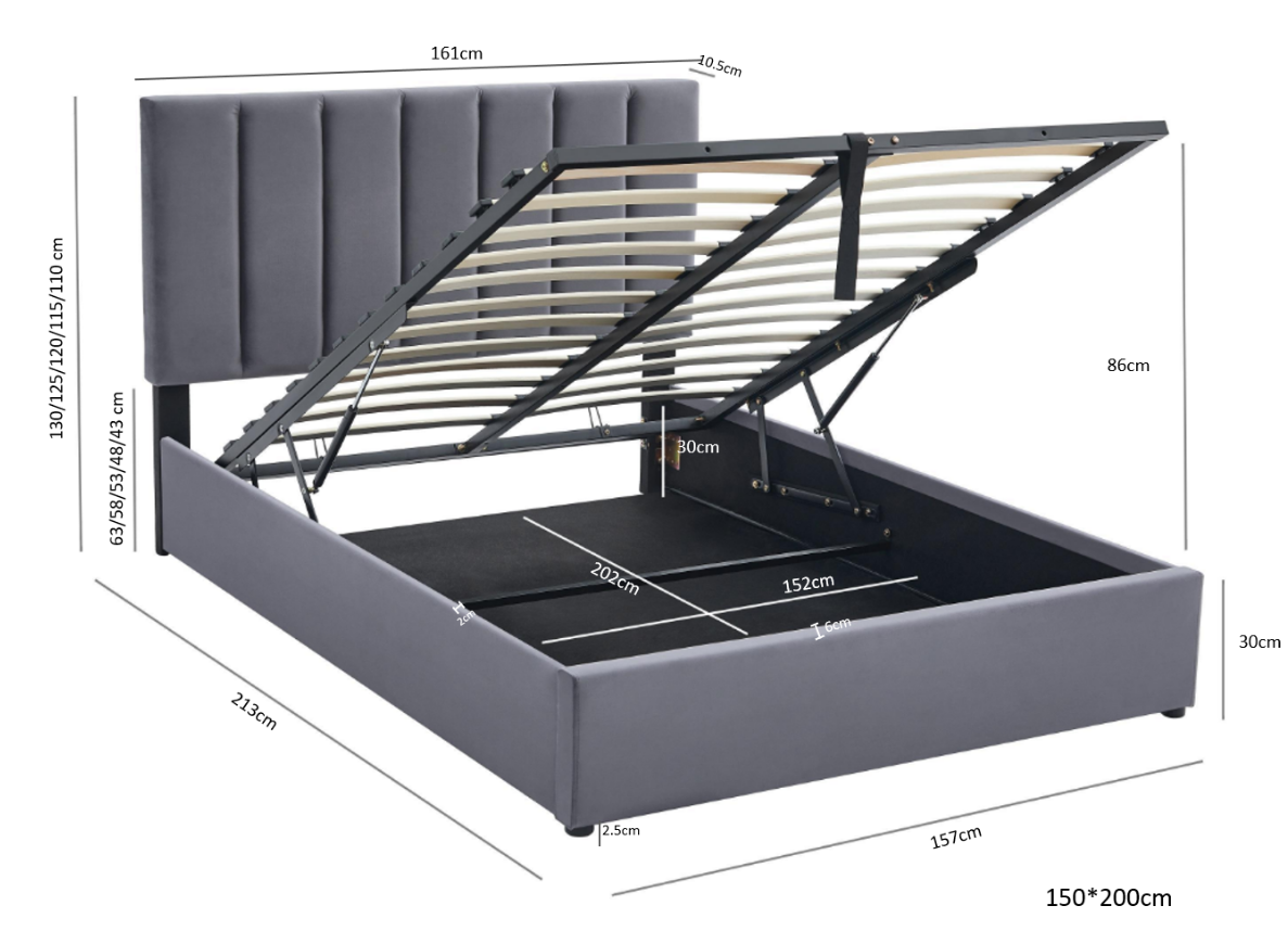 The Siena Grey Velvet King Ottoman Storage Bed