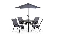 Thumbnail for The Lancaster - Black and Grey Metal 4 Seat Garden Dining Set including Parasol