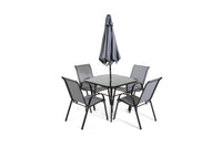 Thumbnail for The Lancaster - Black and Grey Metal 4 Seat Garden Dining Set including Parasol