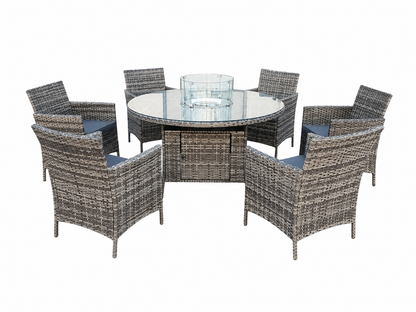 Amazon Rattan Fire Pit Dining Set - Round Table with 6 Chairs - Madefor.Living