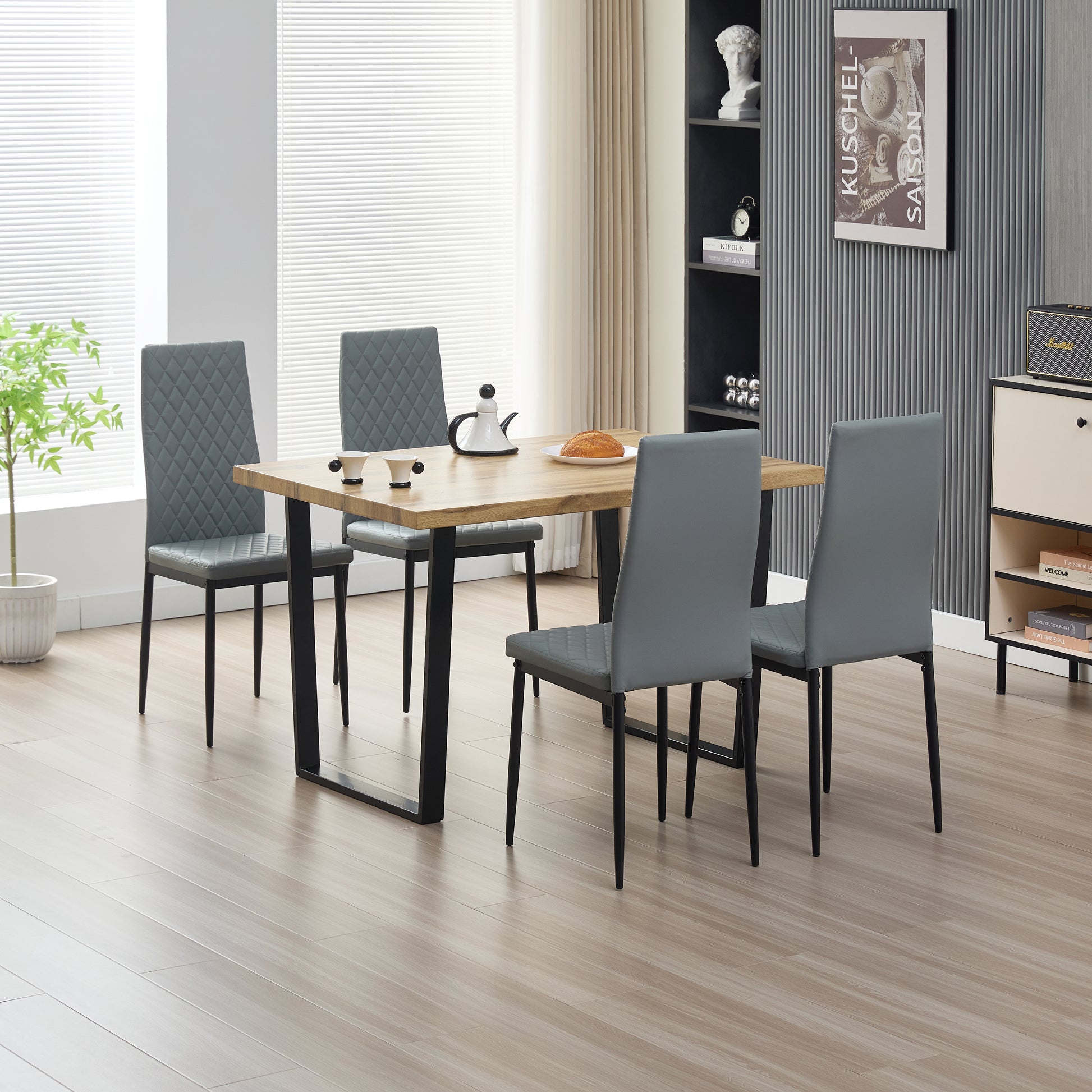 Colorado Dining Table with 4 Emily Leather Chairs - Madefor.Living