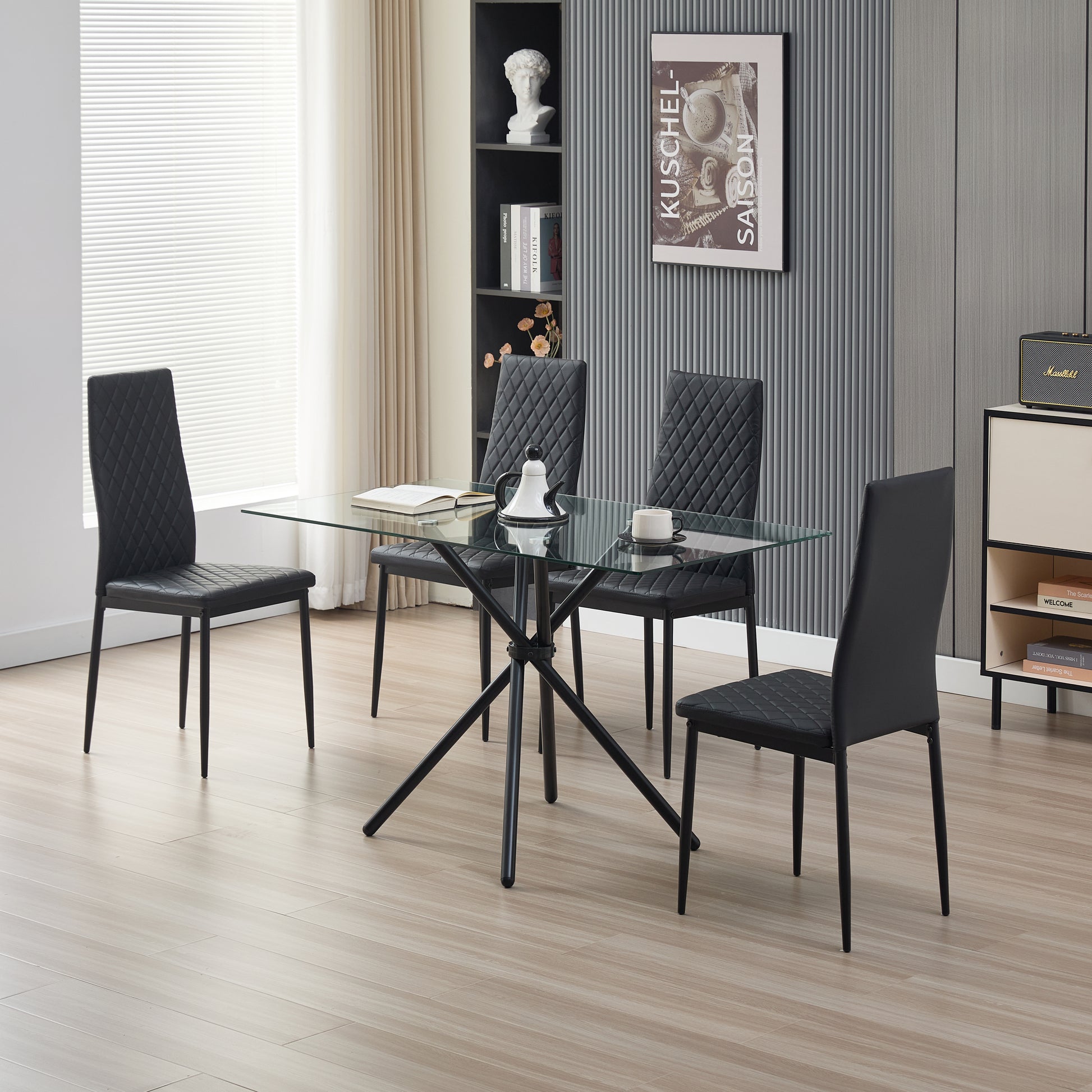 Miami Dining Table with 4 Emily Leather Chairs - Madefor.Living
