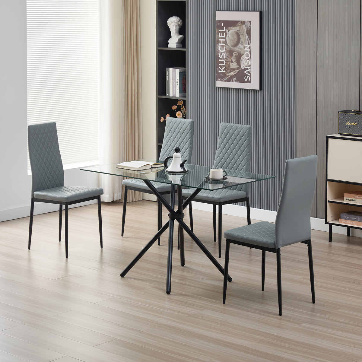 Miami Dining Table with 4 Emily Leather Chairs - Madefor.Living