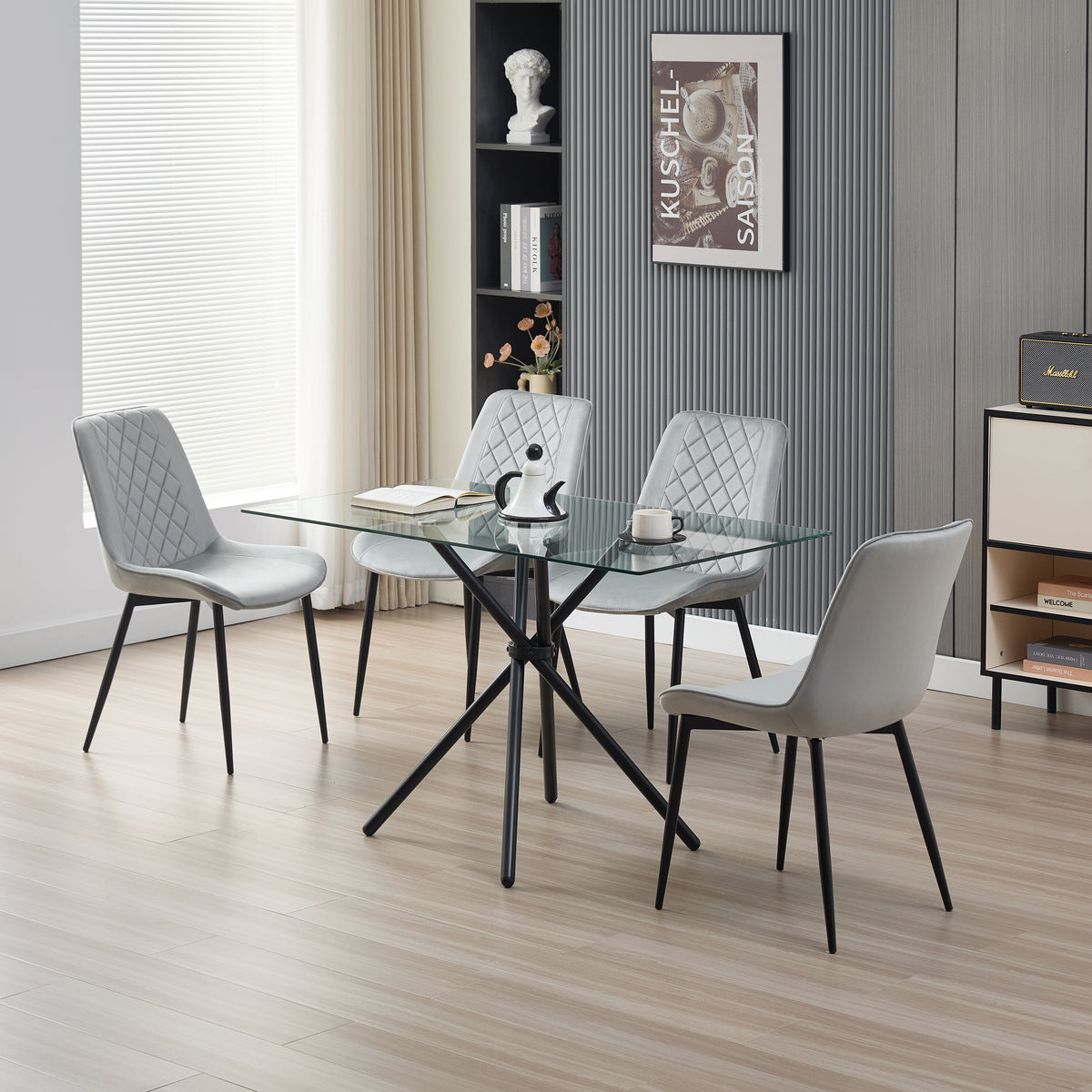 Miami Dining Table with 4 Amelia Velvet Chairs - Madefor.Living