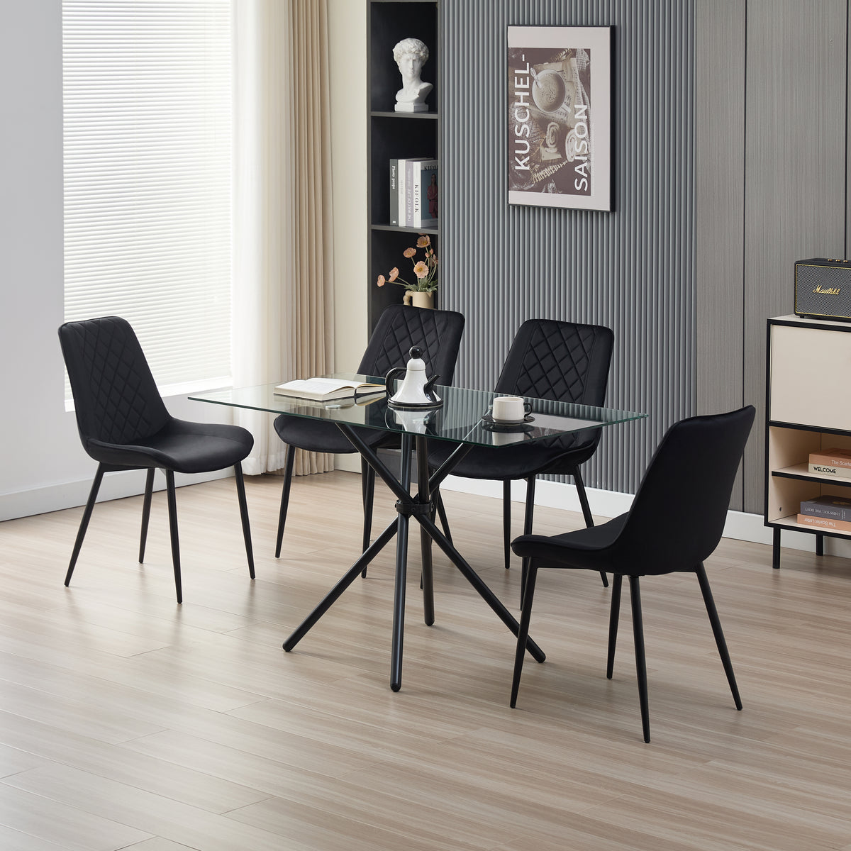 Miami Dining Table with 4 Amelia Velvet Chairs - Madefor.Living