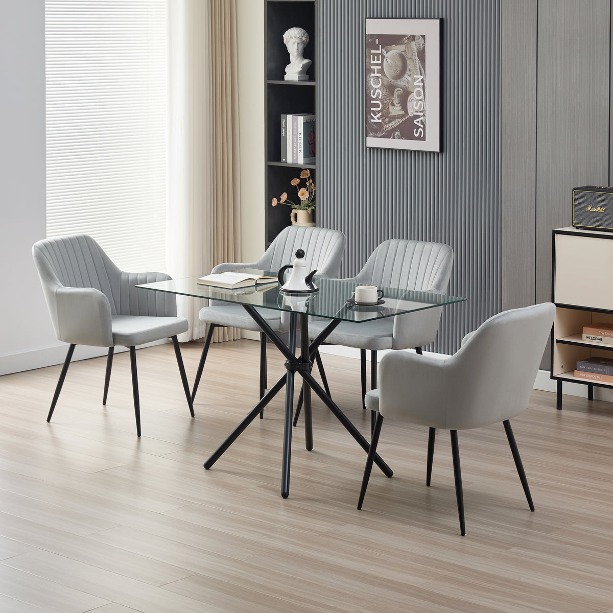 Miami Dining Table with 4 Charlotte Velvet Chairs - Madefor.Living