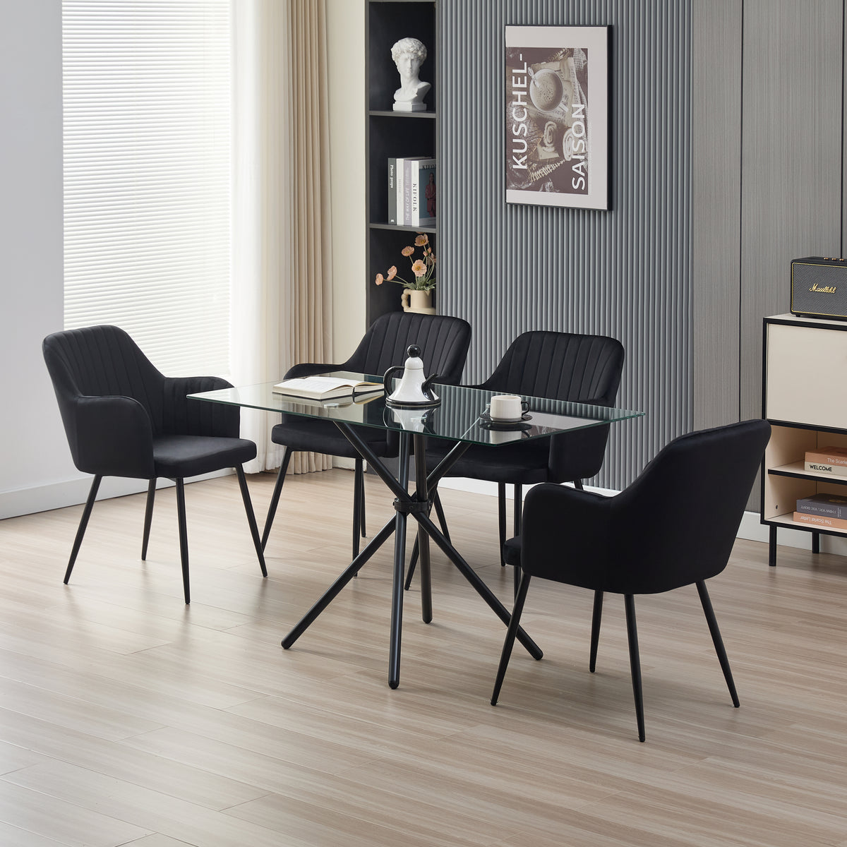Miami Dining Table with 4 Charlotte Velvet Chairs - Madefor.Living