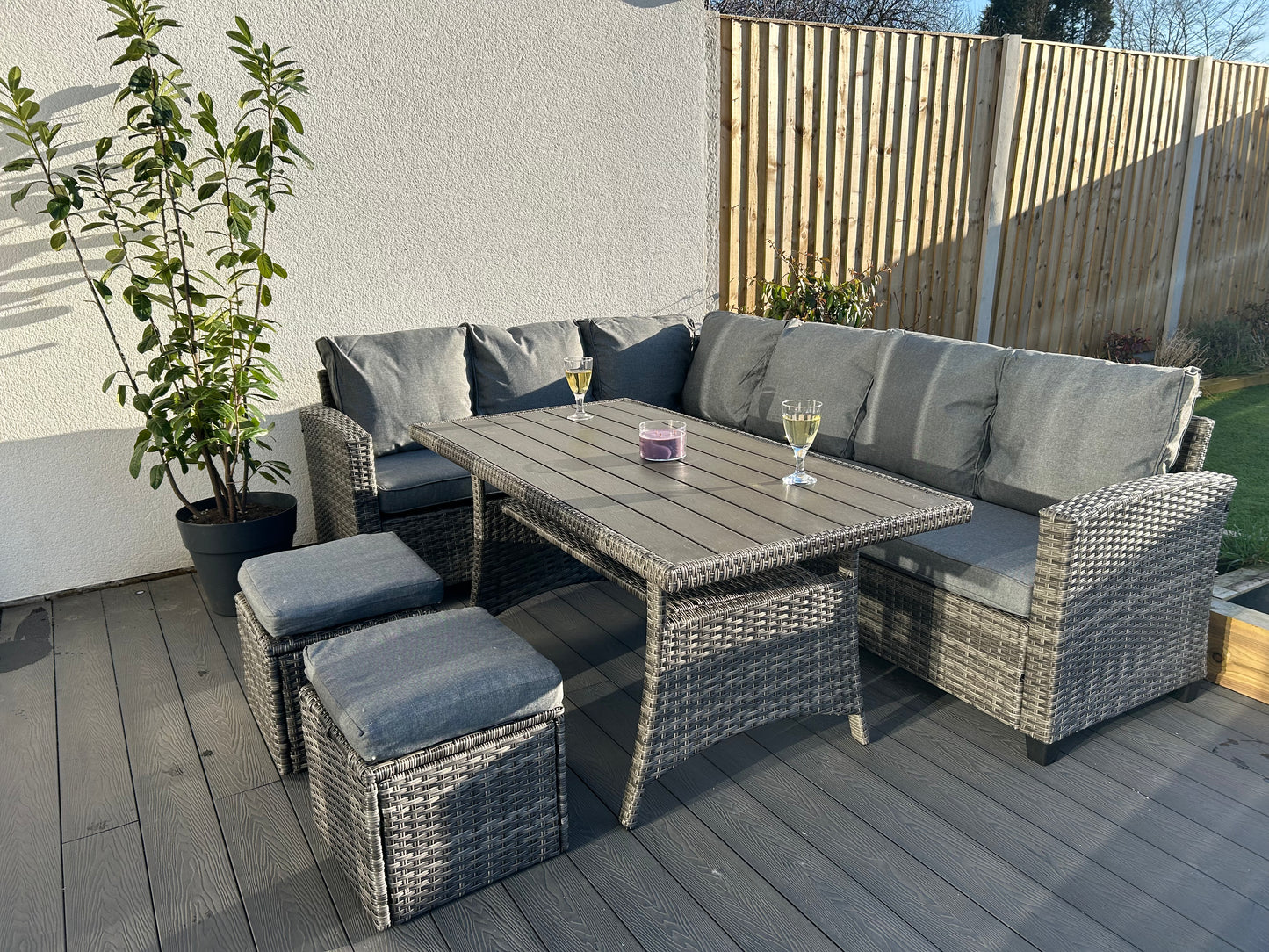 York 8 Seat Mixed Grey Rattan Corner Sofa Dining Set - Madefor.Living