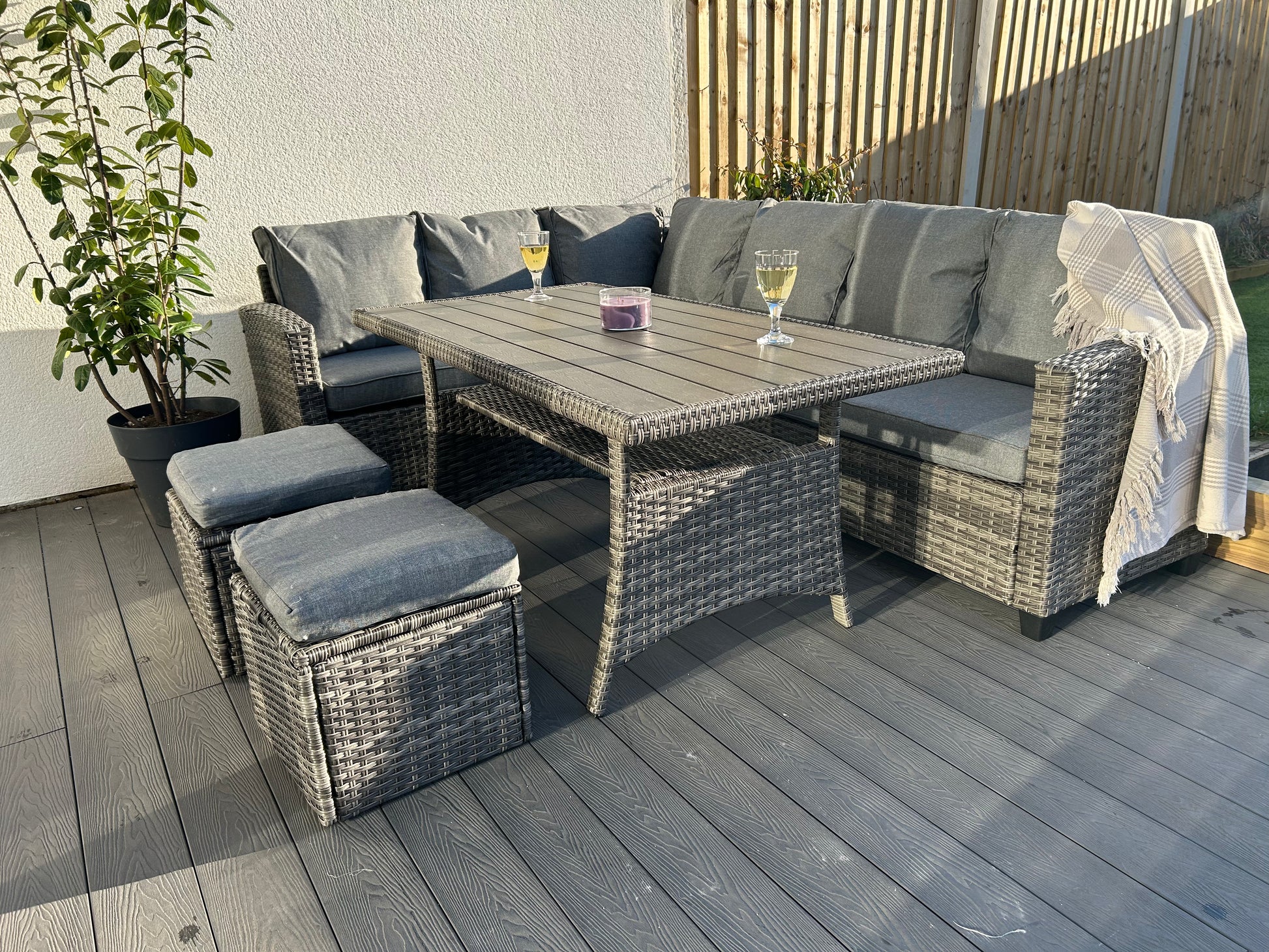 York 8 Seat Mixed Grey Rattan Corner Sofa Dining Set - Madefor.Living