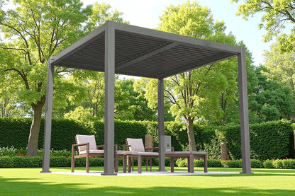 3m x 3m Aluminium Pergola with manual leuvered roofing and one side panel - Madefor.Living