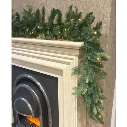 270cm Premium Mixed branch prelit Green Christmas Garland - with timer