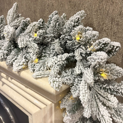 270cm Premium Mixed branch prelit Snow filled Christmas Garland - with timer