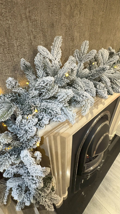 270cm Premium Mixed branch prelit Snow filled Christmas Garland - with timer