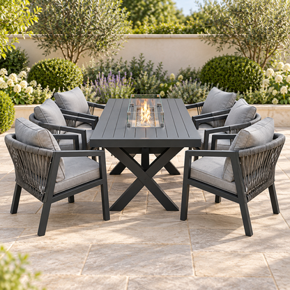 The Eccleston Six-Seater Aluminium Firepit Garden Dining Set