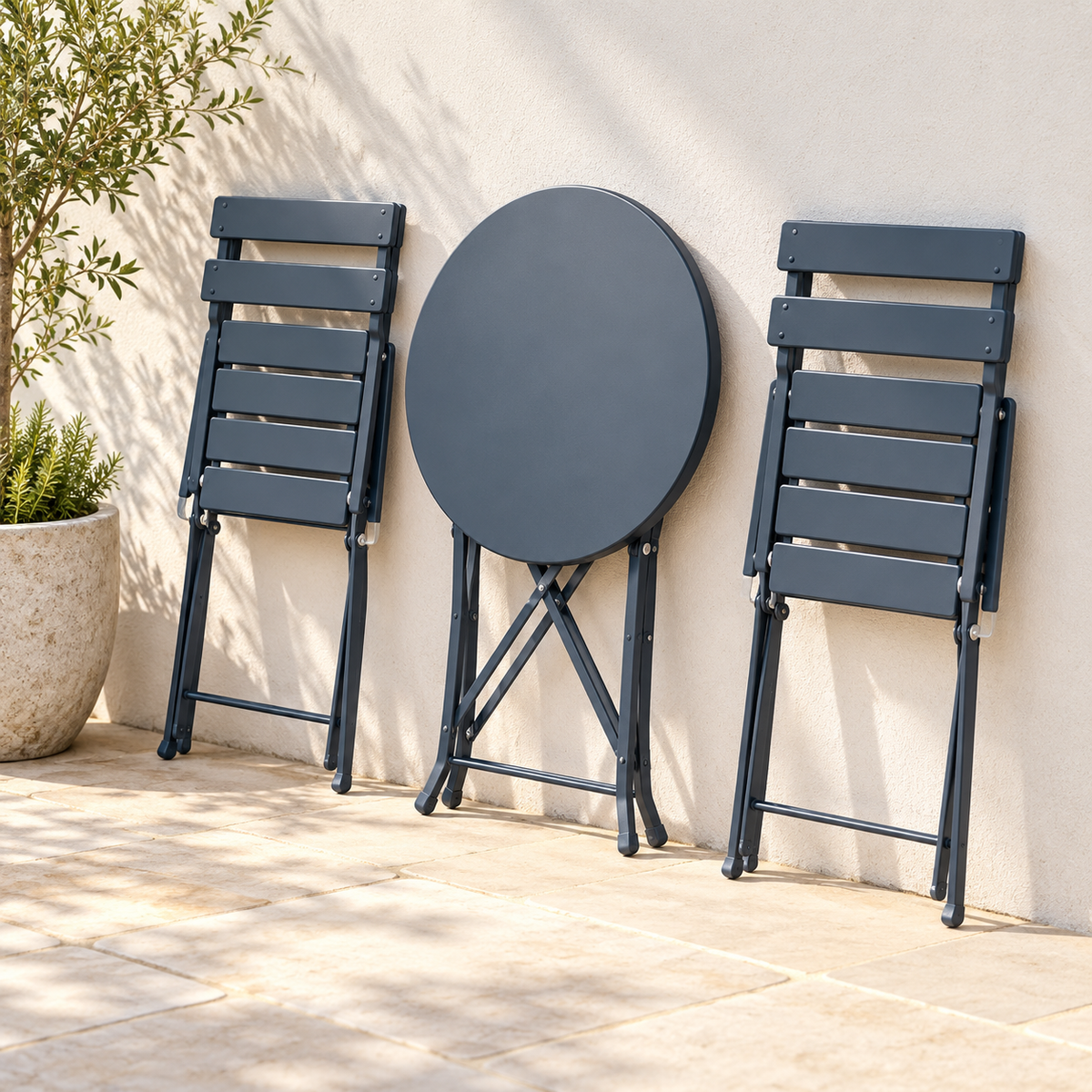 The Sutton-Leach Three-Piece Folding Metal Bistro Set