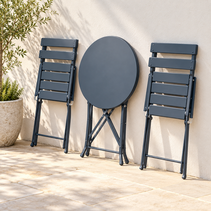 The Sutton-Leach Three-Piece Folding Metal Bistro Set