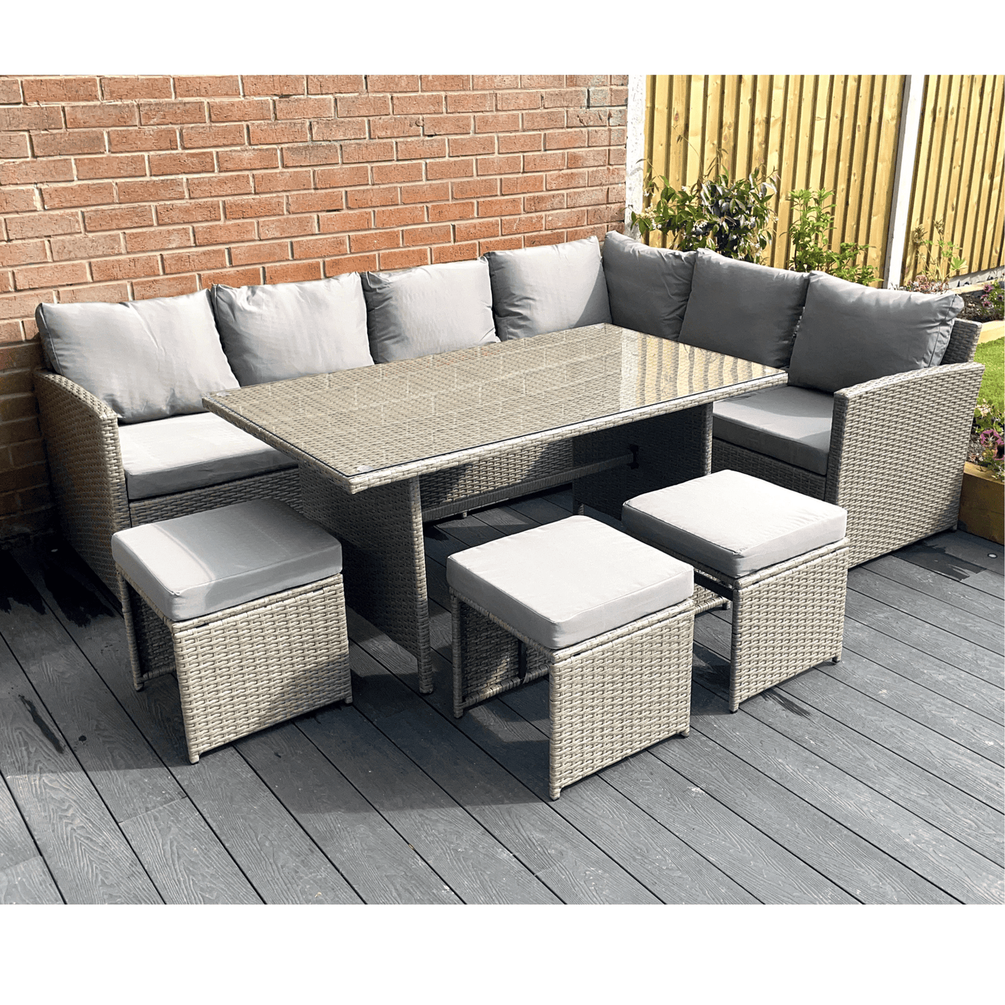 The Knutsford 9 Seat Corner Rattan Dining Set - Madefor.Living