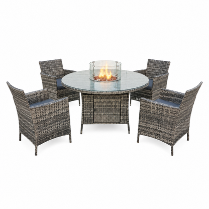 Amazon Rattan Fire Pit Dining Set - Round Table with 4 Chairs
